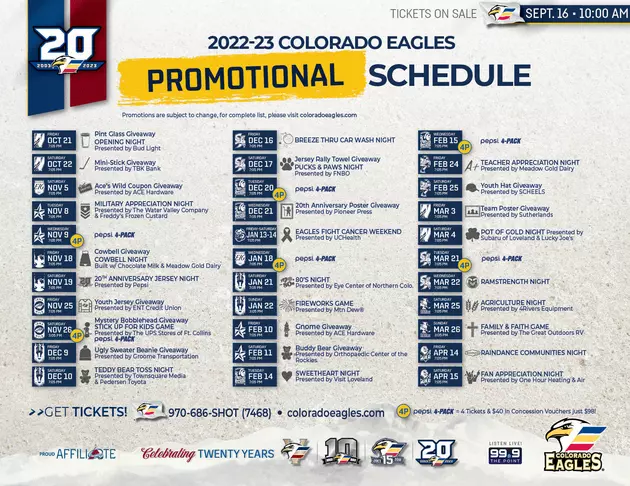 Colorado Eagles 2022-23 Promotional Schedule