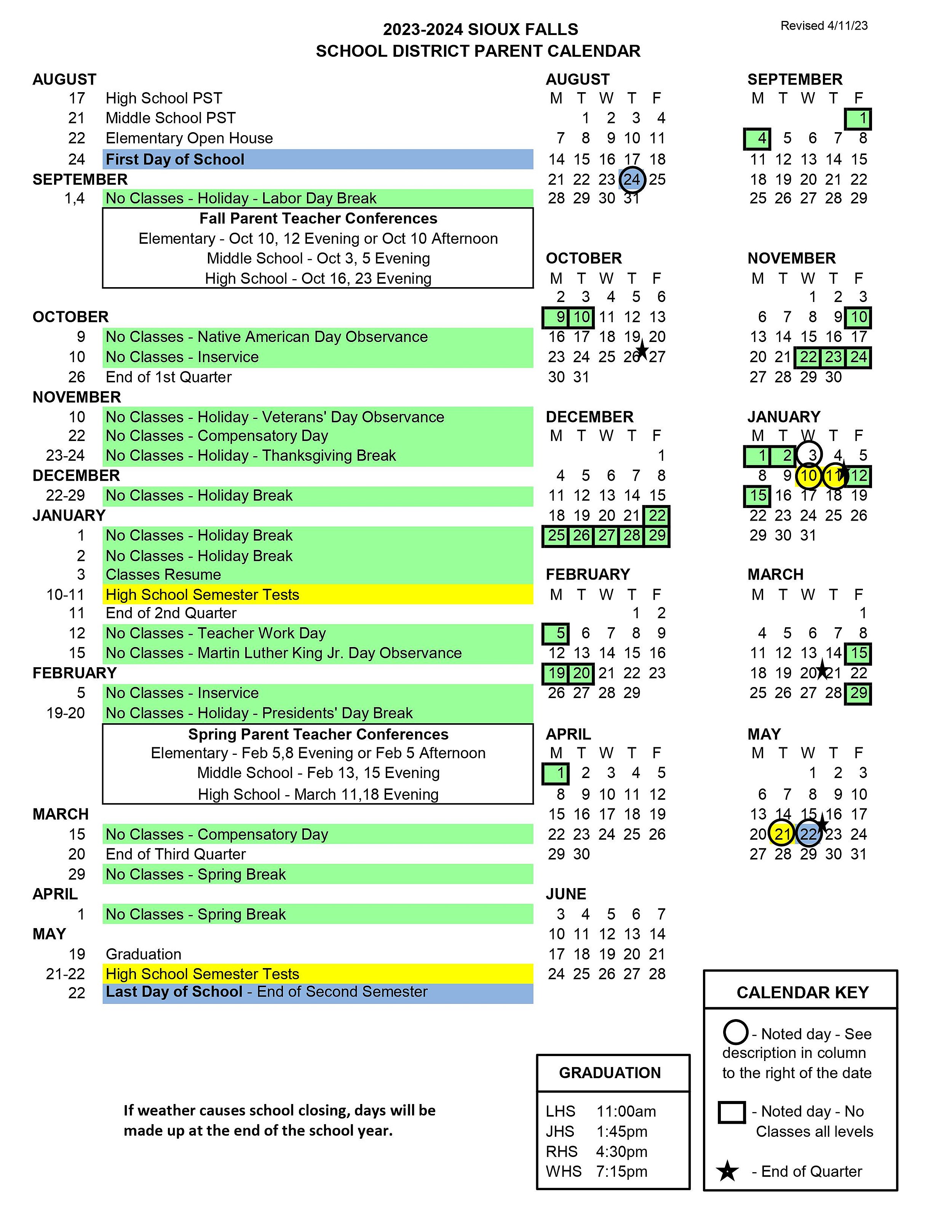 Here is the Sioux Falls School District Calendar 2023 2024