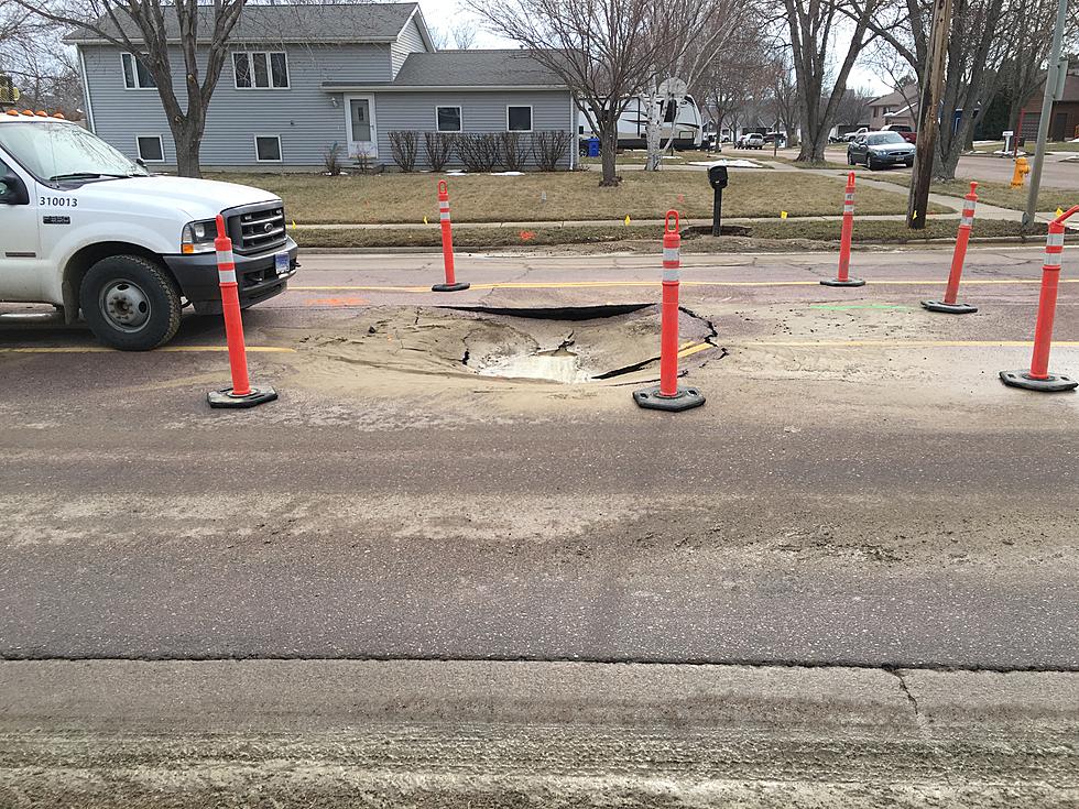 Water Main Break Causes Sinkhole in Sioux Falls Street