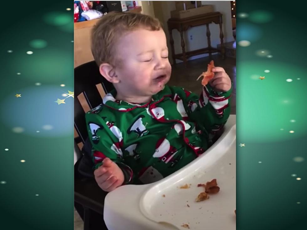 Baby Tries Bacon For First Time.  So Cute!