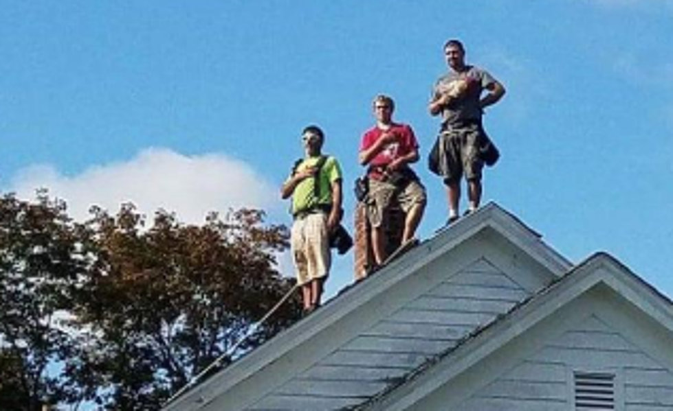 Waterville Roofers Pause Work To Show Respect For America