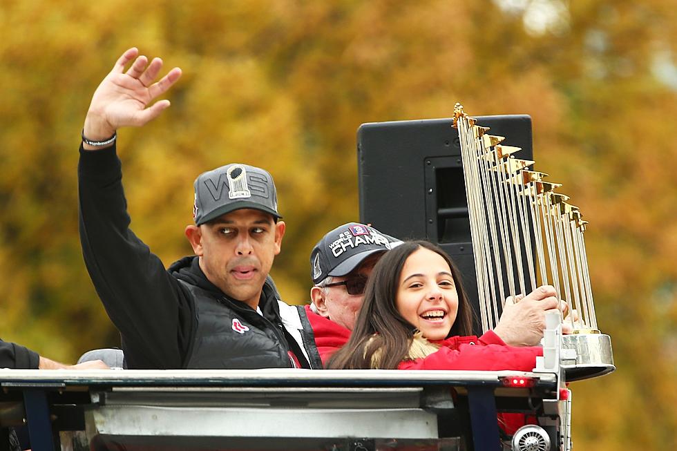 Alex Cora + Daughter Hit With Beer @ WS Parade