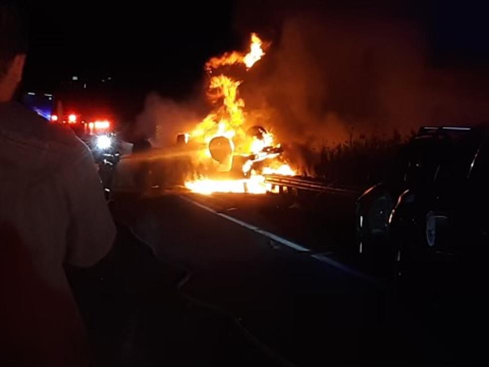 Fiery Rollover Shuts Down I95 North in Waterville Tuesday Night