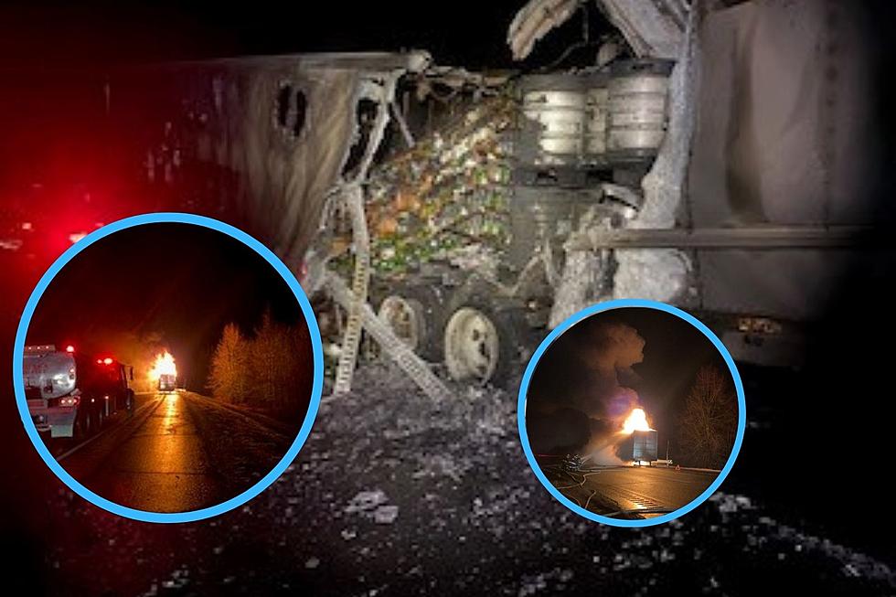 Semi Truck Fully Loaded With Beer Erupts in Flames on Maine's I95