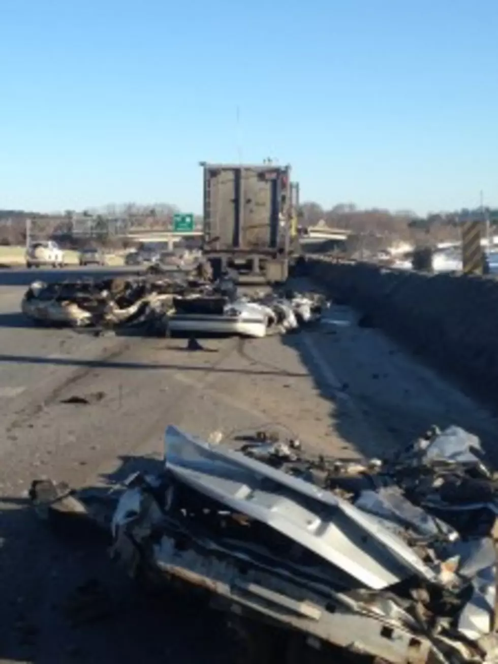 Drivers Swerve to Avoid Crushed Cars Falling Off Tractor Trailer