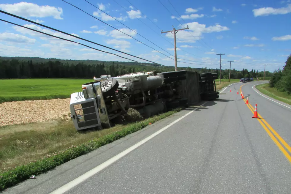 Truck Hits Pole In Masardis, Spills Load Of Wood Chips