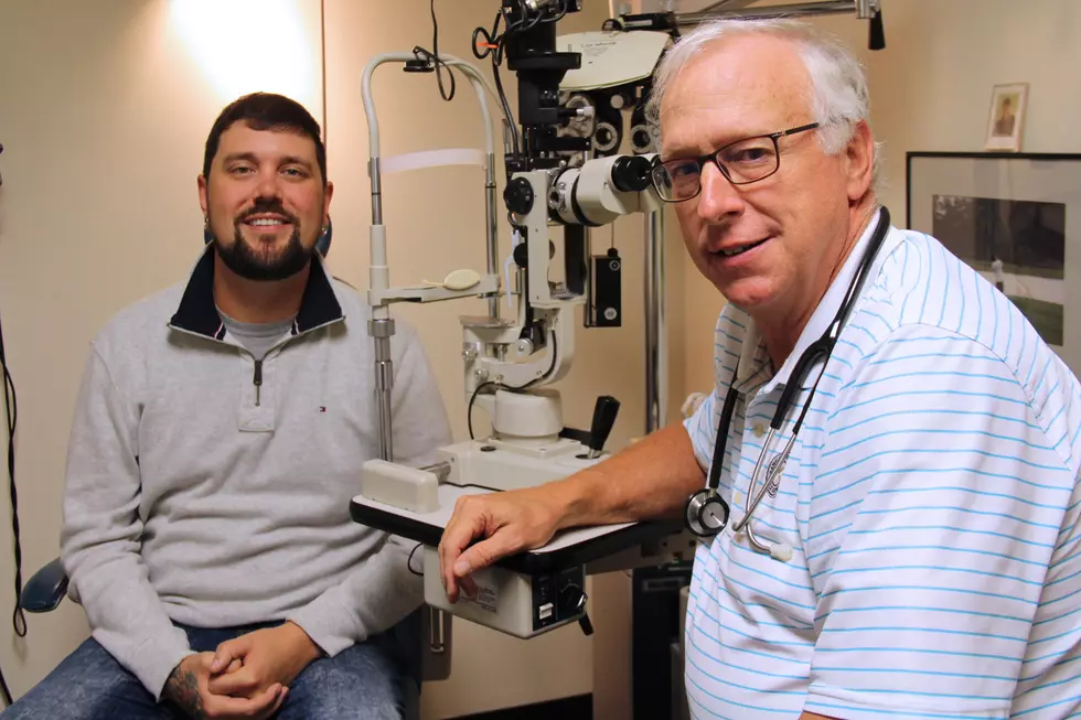 Dr. Goldthwait Gives Paul Wolfe an Eye Exam at Mainely Eyes