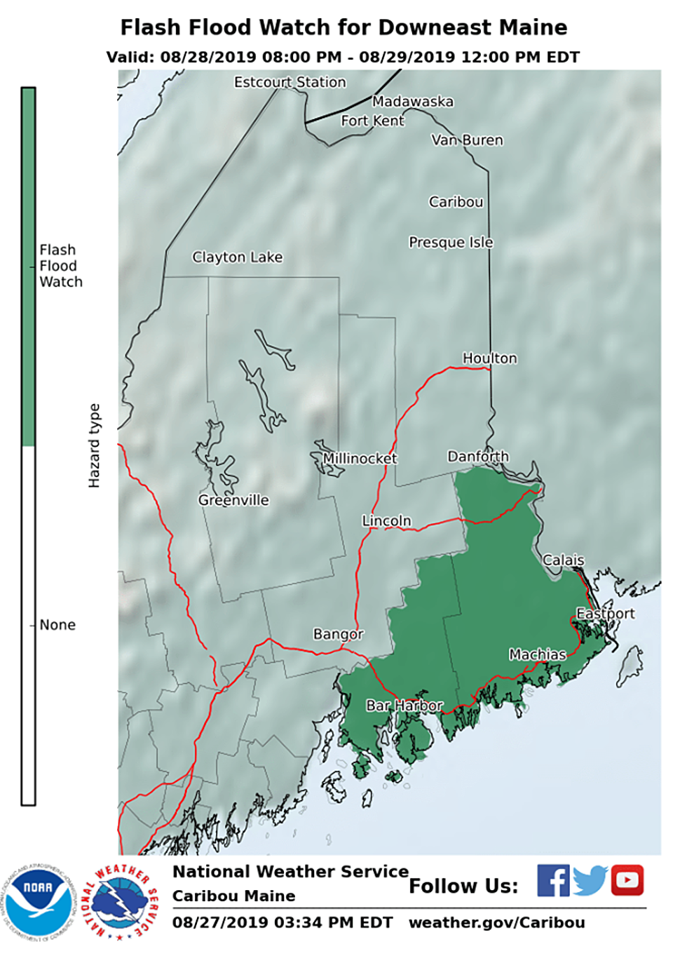 Flash Flood Watch for Downeast Maine Wednesday Evening-Thursday Morning