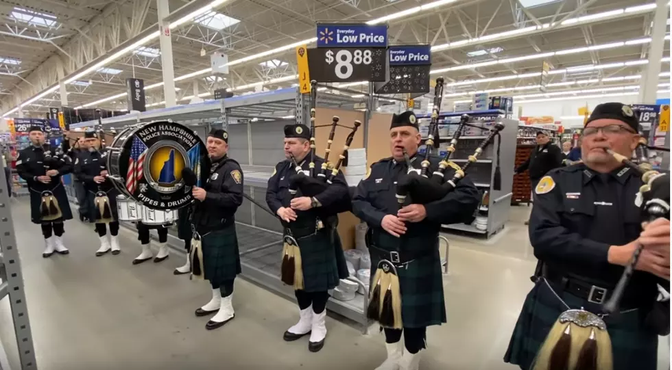 New Hampshire Police Association Pipes and Drums Play Amazing Grace in the Paper Aisle at Walmart
