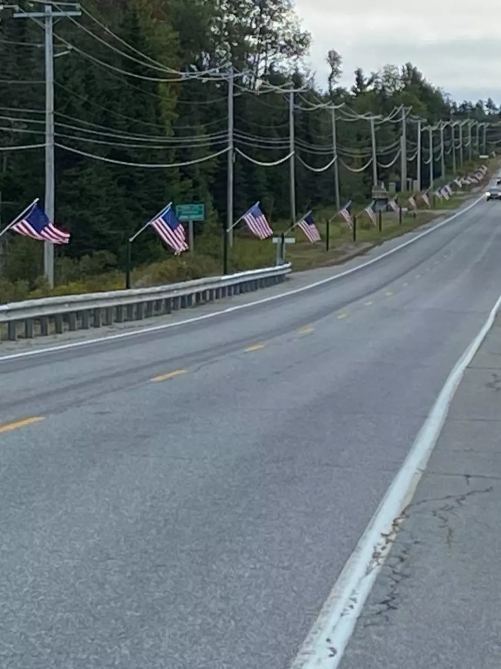 Flags Adorn Route 1 in Jonesboro/Columbia Falls