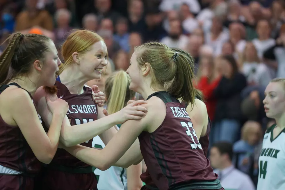 Addison Atheriton being congratulated after her shot in the waning seconds of the game March 7, 2023 Photo Chris Popper