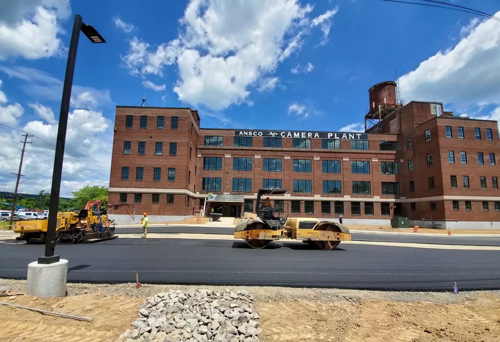 Paving operations at a parking lot outside the Ansco Lofts complex in Binghamton. Photo: Bob Joseph/WNBF News