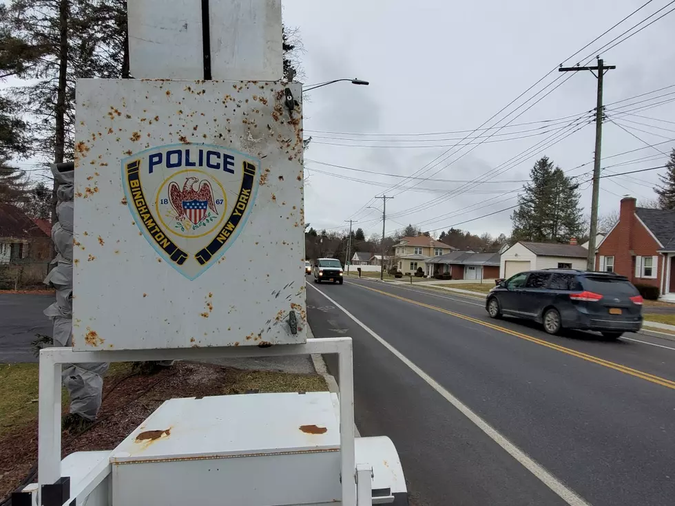 The "speed trailer" warning sign was set up on Riverside Drive, a few blocks west of the Johnson City line on February 5, 2020. (Photo: Bob Joseph/WNBF News)