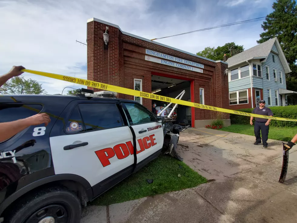 Binghamton Patrol Vehicle Hits Car, Strikes Pole at Fire Station