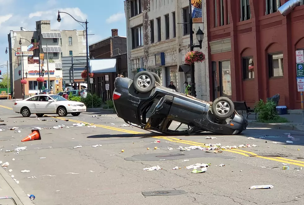 Overturned Car Downtown, But Not From A Crash