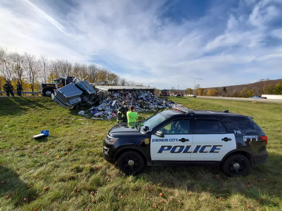 Tons of Trash Dumped as Tractor-Trailer Overturns in Johnson City