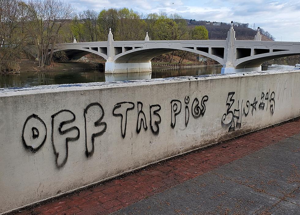 Graffiti Scrawled Along Binghamton Riverwalk Walls