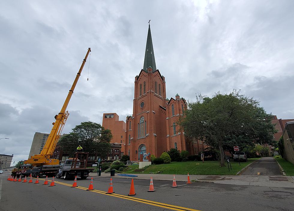 Workers Go to the Top to Provide TLC to Binghamton Church Steeple
