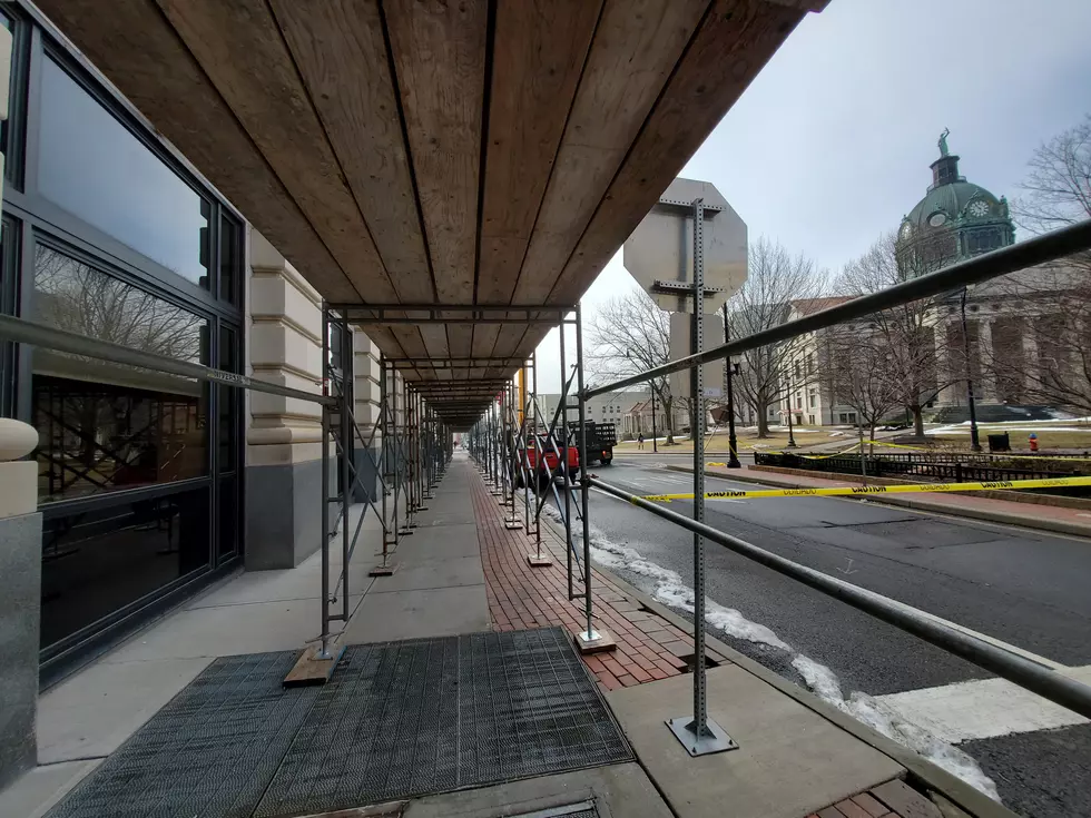 Scaffolding on the west side of the Security Mutual Building near the Broome County Courthouse. (Photo: Bob Joseph/WNBF News)