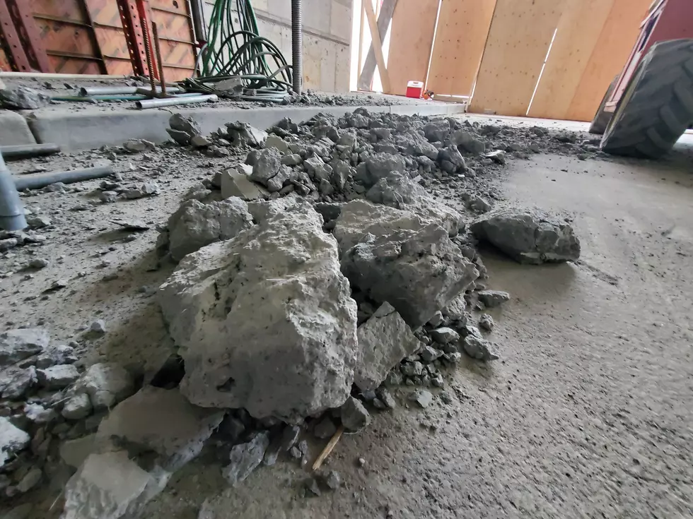 Chunks of concrete in the Chenango Street work zone under the I-81 bridge on April 18, 2022. (Photo: Bob Joseph/WNBF News)