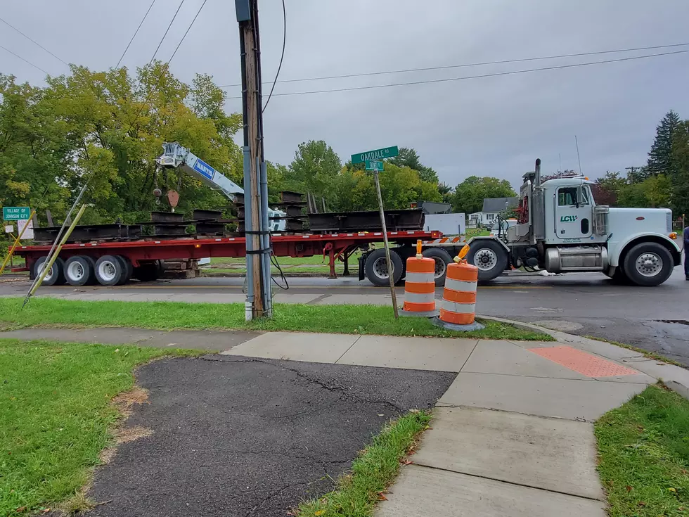 A section of the old railroad bridge was hauled from Oakdale Road on September 28, 2022. (Photo: Bob Joseph/WNBF News)