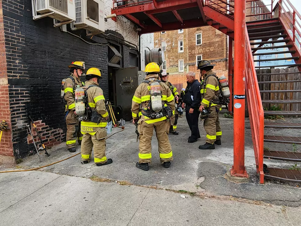 Binghamton firefighters at the kitchen entrance to Burger Mondays restaurant on June 5, 2023. (Photo: Bob Joseph/WNBF News)
