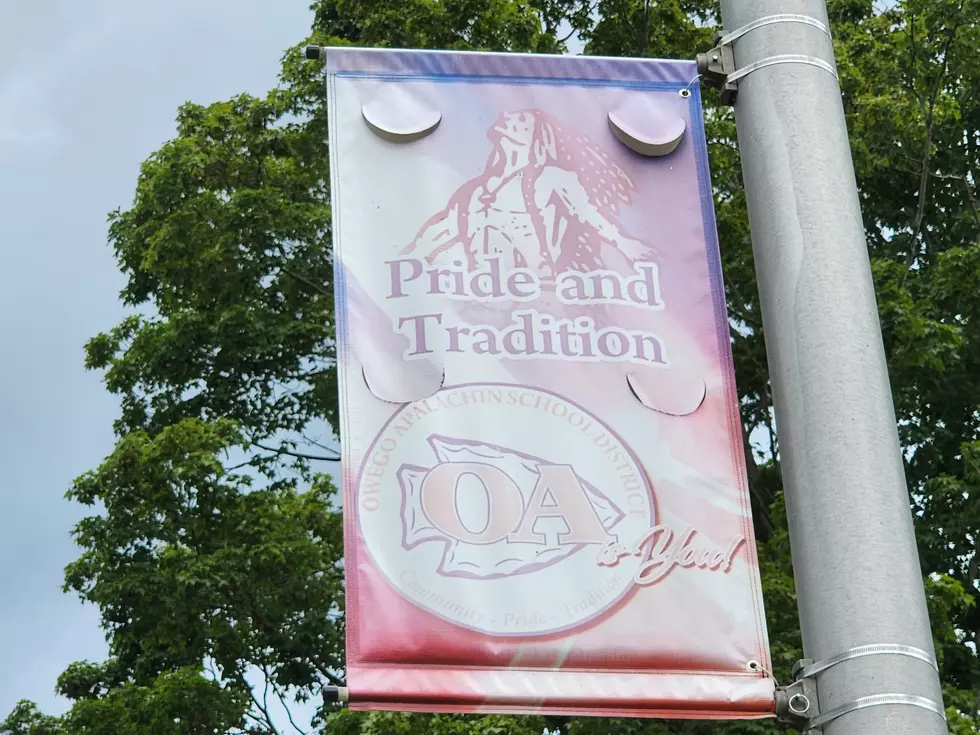 A faded "Pride and Tradition" banner at Owego Free Academy. (Photo: Bob Joseph/WNBF News)