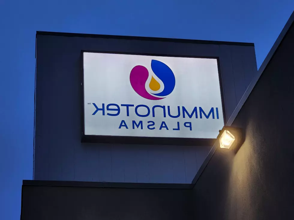 A sign at the future ImmunoTek Plasma donation unit in Johnson City. (Photo: Bob Joseph/WNBF News)