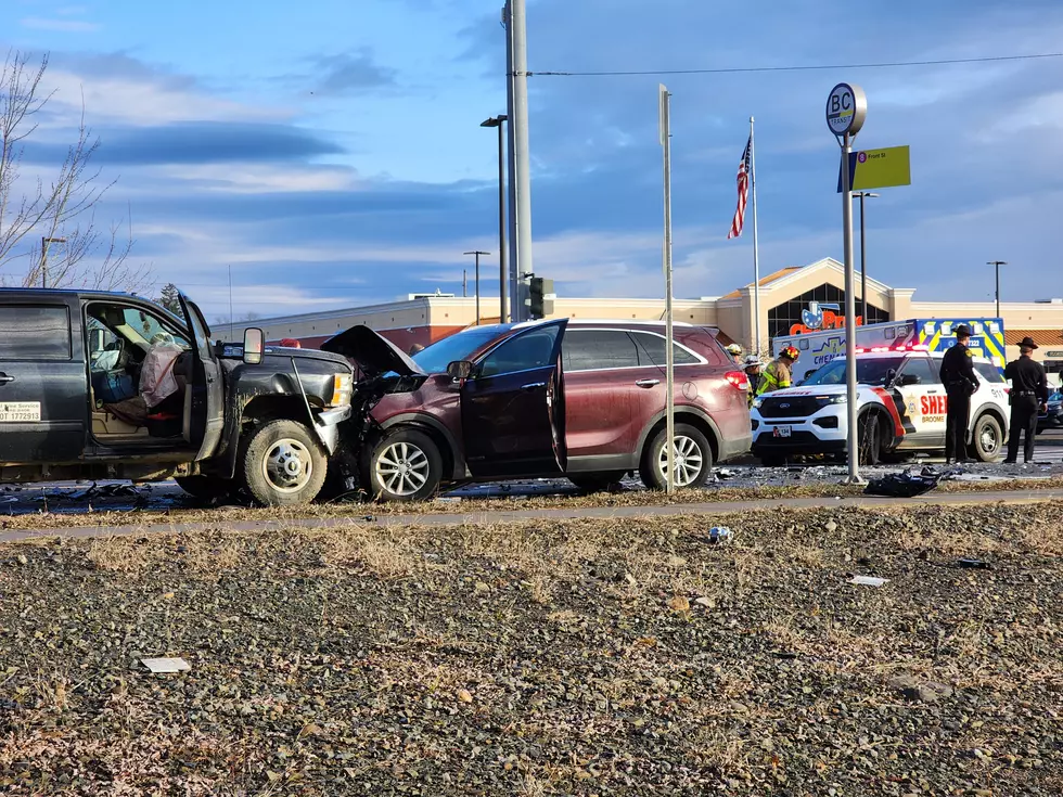 A stolen Kia Sorento was westbound on Chenango Bridge Road when it slammed head-on into a pickup truck on February 9, 2024. (Photo: Bob Joseph/WNBF News)