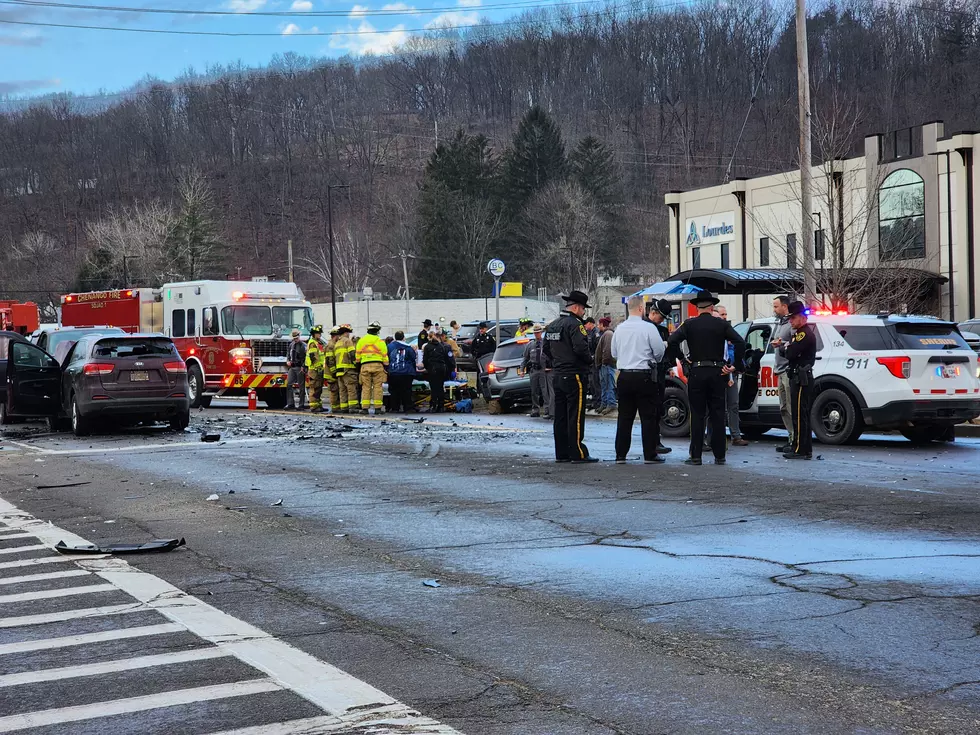 Police, firefighters and EMS workers at the scene of a crash on Chenango Bridge Road on February 9, 2024. (Photo: Bob Joseph/WNBF News)