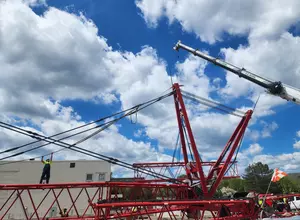 Big Crane Set Up for Binghamton Parking Garage Construction