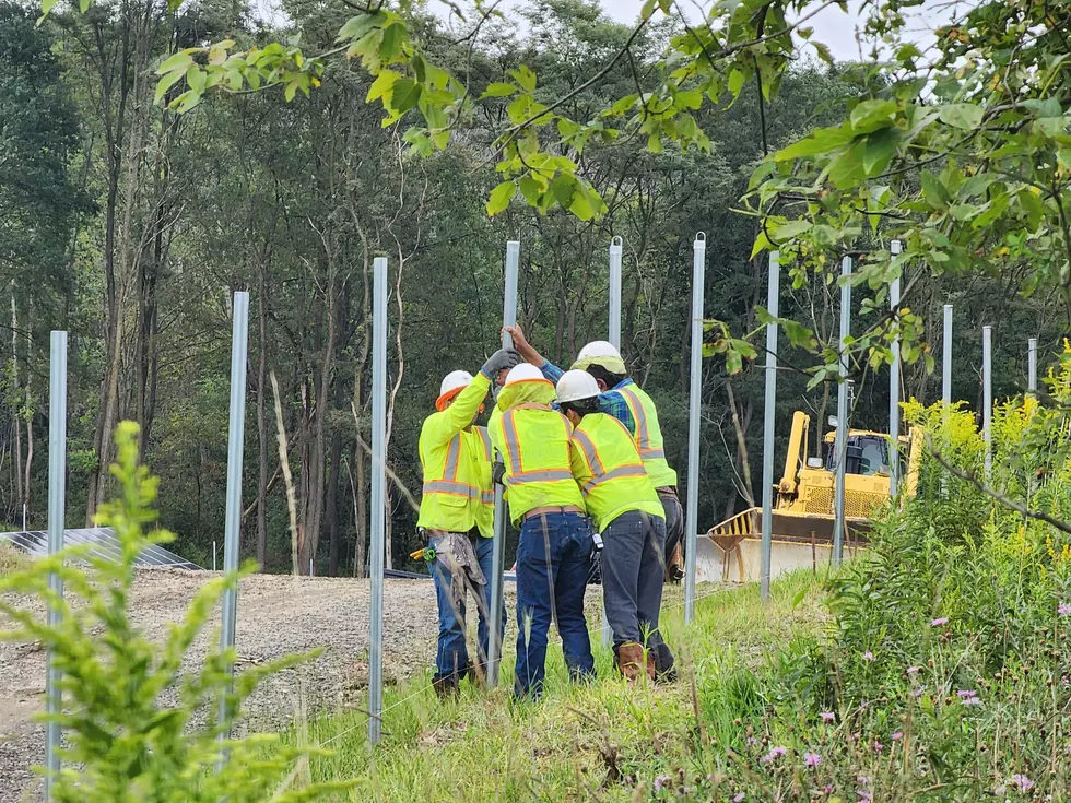 Workers installing a post at a solar farm construction site in the town of Dickinson on August 30, 2024. (Photo: Bob Joseph/WNBF News)