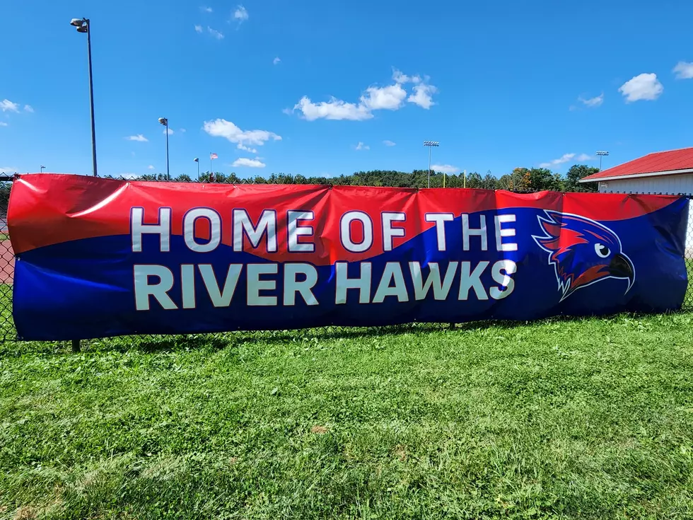 A "Home of the River Hawks" banner on display at Owego Free Academy on September 1, 2024. (Photo: Bob Joseph/WNBF News)