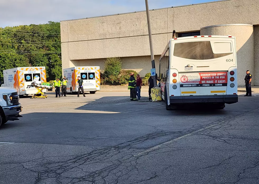 A BC Transit bus struck a light police at the Oakdale Commons on September 6, 2024. Photo: Bob Joseph/WNBF News