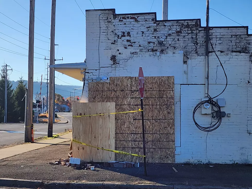The north side of the building at Hayes Avenue and Clark Street was damaged when a car crashed into the structure. (Photo: Bob Joseph/WNBF News)