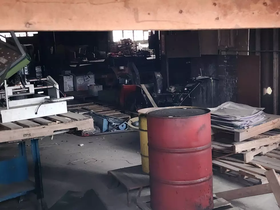 A barrel and other trash filled part of the abandoned Stow Manufacturing facility on March 6, 2025. (Photo: Bob Joseph/WNBF News)