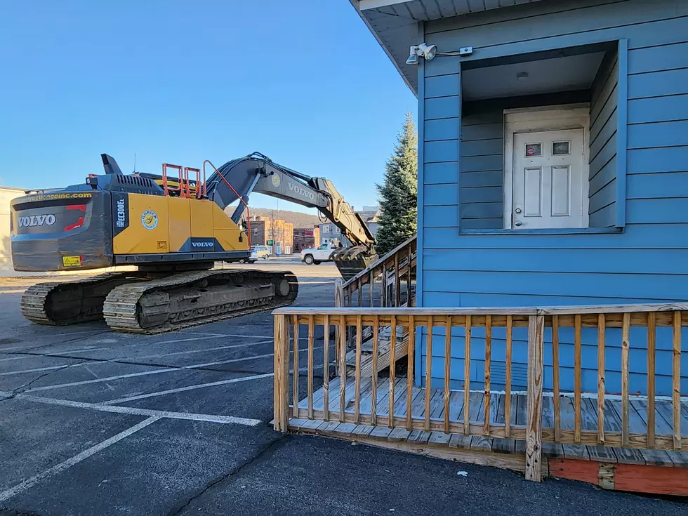 An excavator parked next to 190 Main Street in Johnson City on March 19, 2025. Photo: Bob Joseph/WNBF News