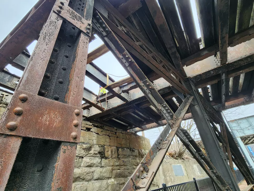 Some of the rusting components of the old Front Street bridge on April 7, 2025. Photo: Bob Joseph/WNBF News