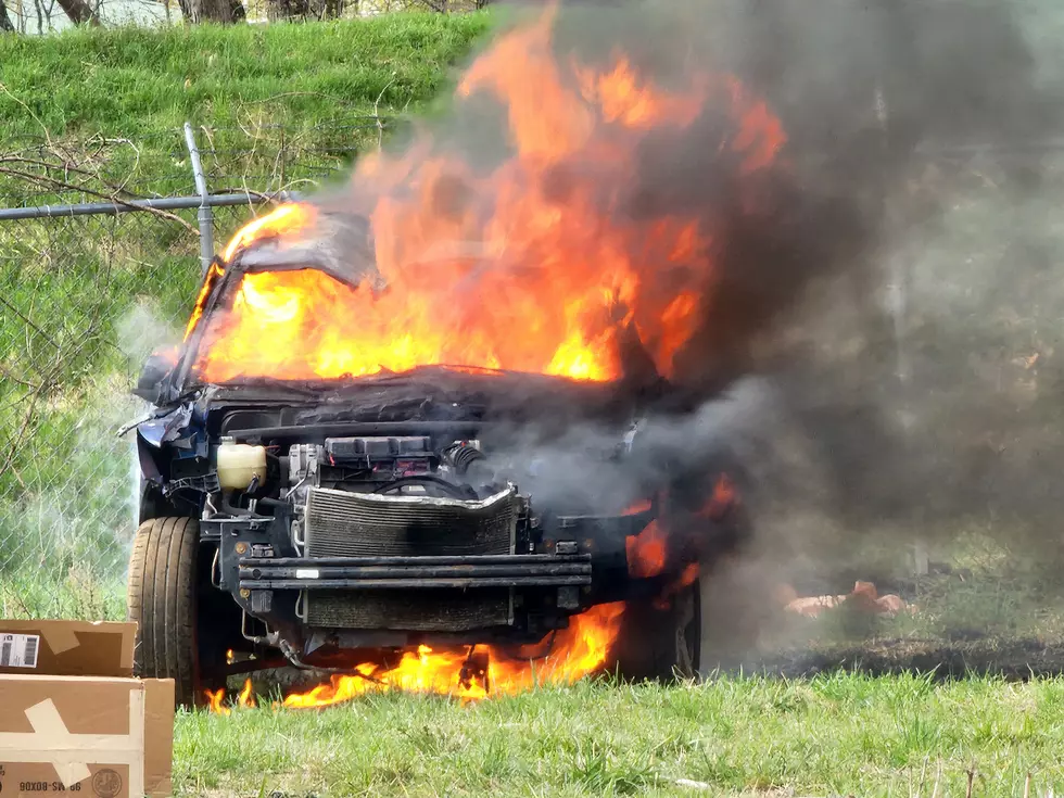 A junked car was set on fire during a training exercise for Binghamton Fire Department recruits on April 21, 2025. Photo: Bob Joseph/WNBF News