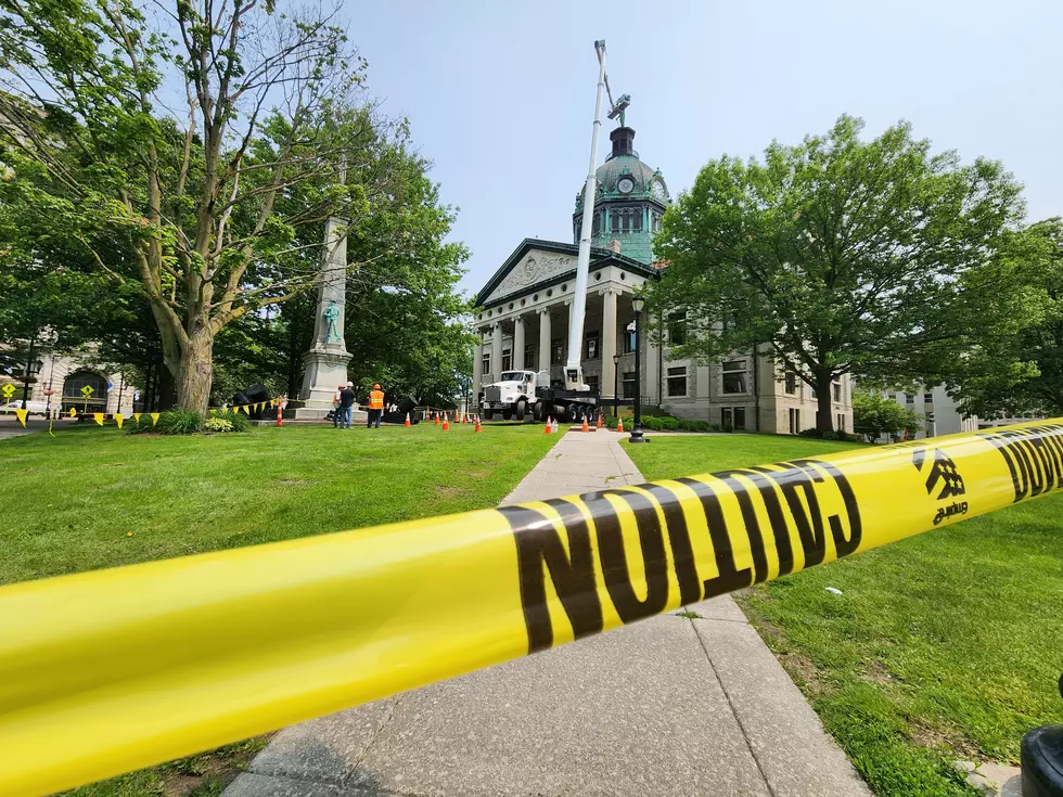 A section of the lawn in front of the Broome County Courthouse was closed while restoration work was underway on June 3, 2025. (Photo: Bob Joseph/WNBF News)