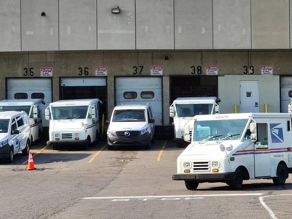 Older delivery vehicles at the loading docks of the Binghamton post office on July 30, 2025. (Photo: Bob Joseph/WNBF News)
