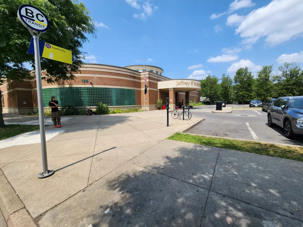 The BC Transit bus shelter at the Broome County Public Library on Court Street in Binghamton has been removed by the county. (Photo: Bob Joseph/WNBF News)
