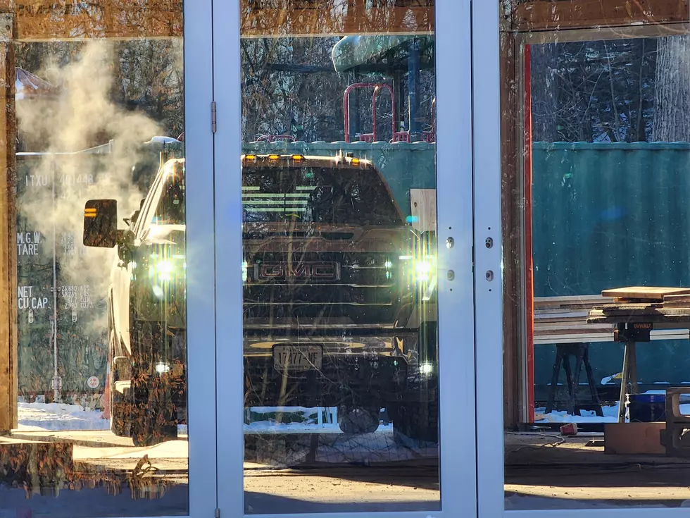 The headlights of a construction company truck were visible through the glass in the Ross Park carousel enclosure on December 9, 2025. (Photo: Bob Joseph/WNBF News)