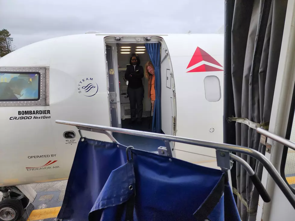A Delta Connection CRJ-900 regional jet at BGM Airport following a flight from Detroit on November 20, 2024. (Photo: Bob Joseph/WNBF News)