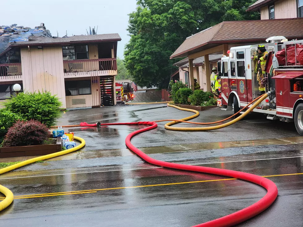 Fire hoses crossed East Main Street in front of the Knights inn on June 22, 2026. (Photo: Bob Joseph/WNBF News)