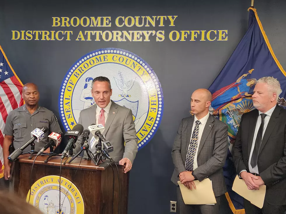 New York State Police Superintendent Steven James, Broome County District Attorney Paul Battisti, State Police Captain Lucas Anthony and Broome County Executive Jason Garnar at a news conference on June 25, 2026. (Photo: Bob Joseph/WNBF News)
