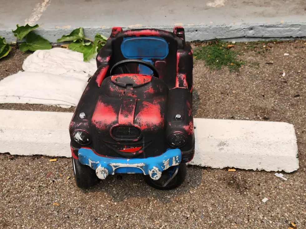 A fire-damaged toy car remained at the Knights Inn Endwell on July 16, 2026. (Photo: Bob Joseph/WNBF News)