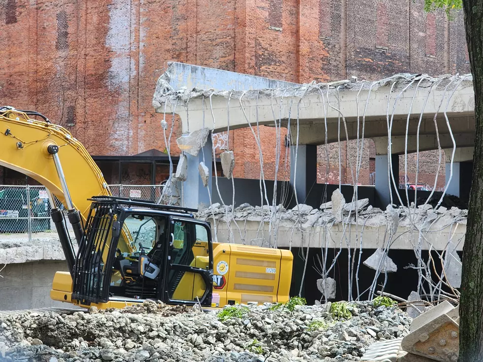 An excavator on the north side of the closed parking garage on August 5, 2026. (Photo: Bob Joseph/WNBF News)