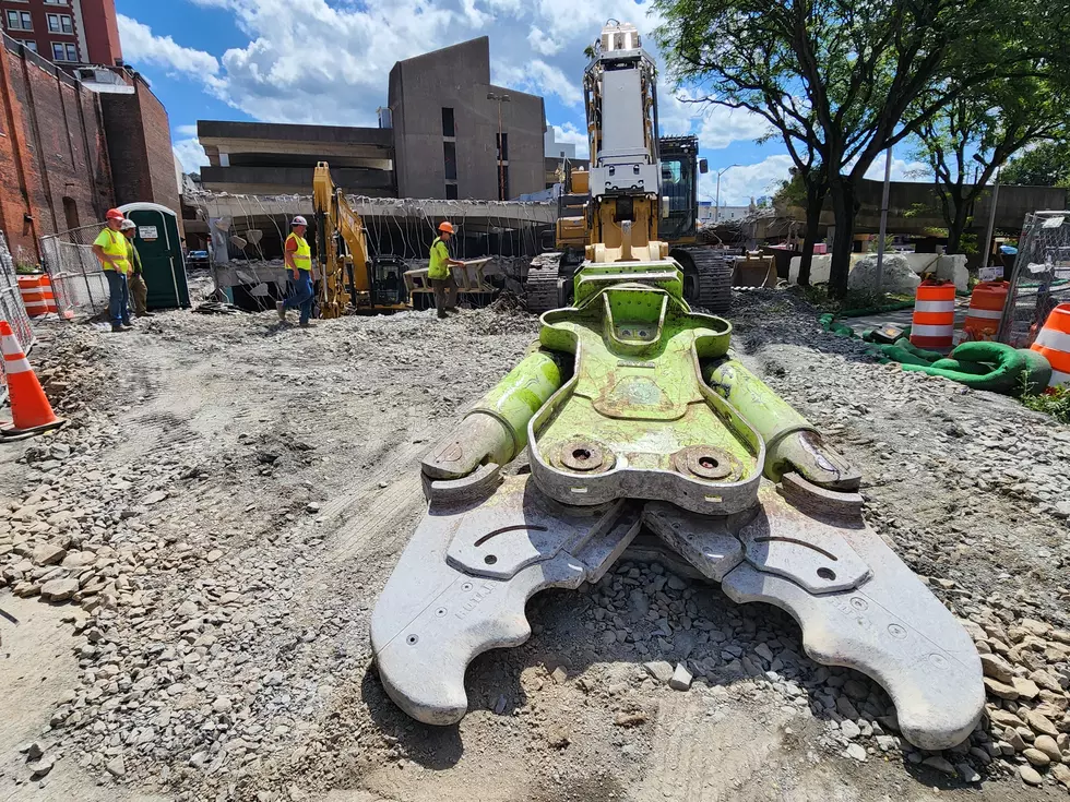 A giant concrete cracker is used during the demolition of the downtown Binghamton garage. (Photo: Bob Joseph/WNBF News)