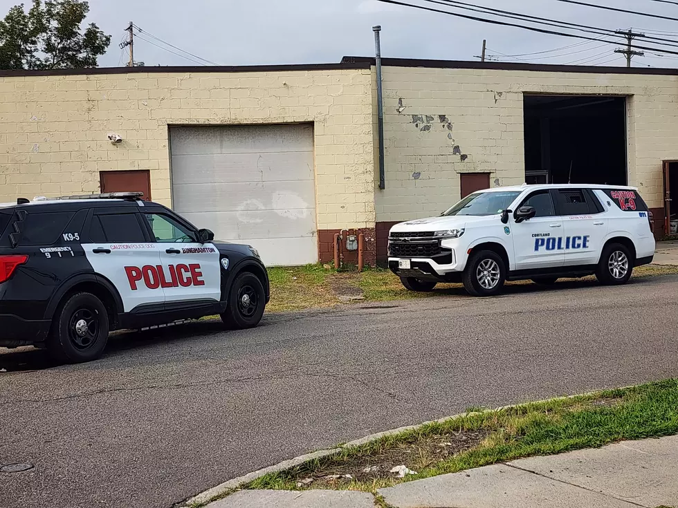 Binghamton and Cortland city police vehicles on Montgomery Street on August 11, 2026. (Photo: Bob Joseph/WNBF News)